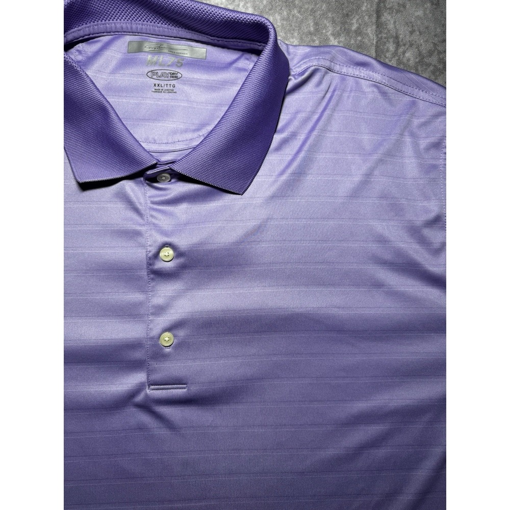 Greg Norman ML75 Polo Shirt Mens 2XL Purple Stripe Golf PlayDry Moisture Wicking